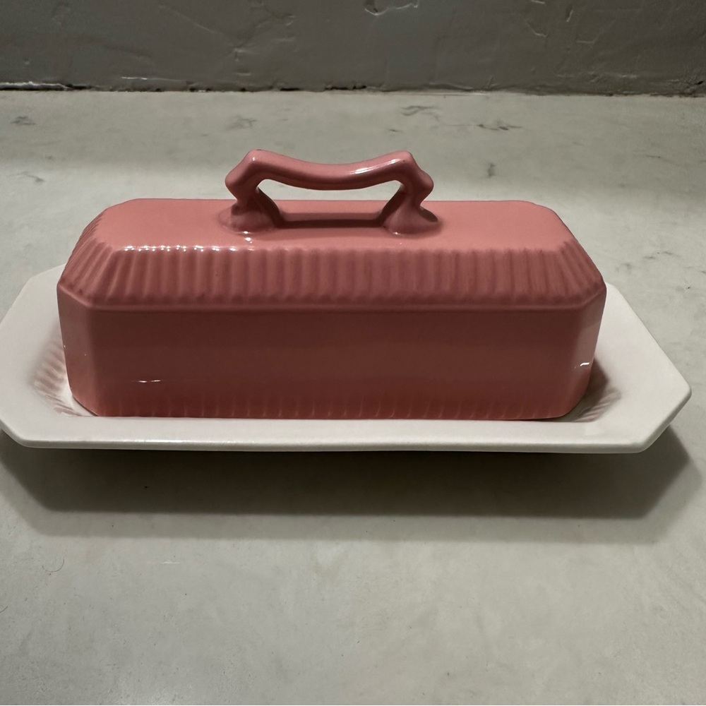 Vintage Independence Ironstone Butter Dish Mary Jane Pink White Made In Japan
